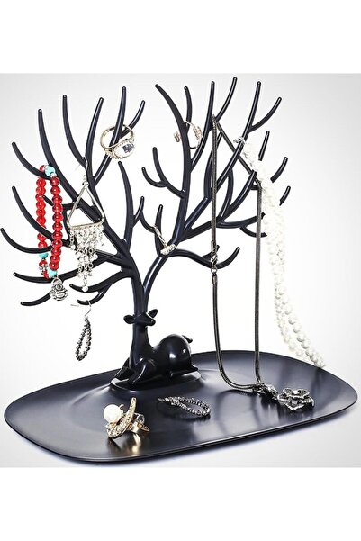 jetfast Black Color Deer Design Jewelry Stand Ring Necklace Jewellery Hanger Organizer