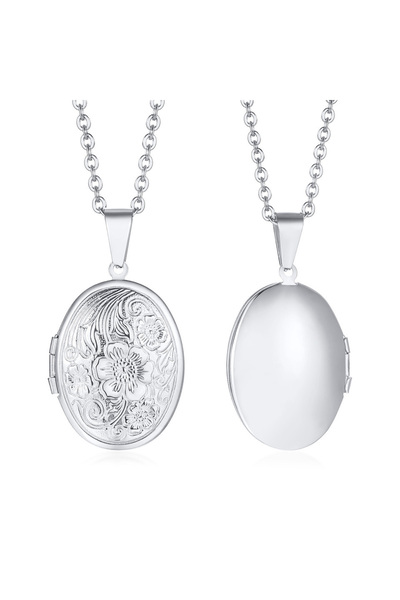 Choice قلادة PN-1497S Vnox بتصميم زهرة وقلب بيضاوي مزخرف، مناسبة للرجال والنس...