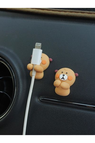 Choice Brown Creative cartoon mobile phone data cable organizer Charging cable organizer Headphone cable fi