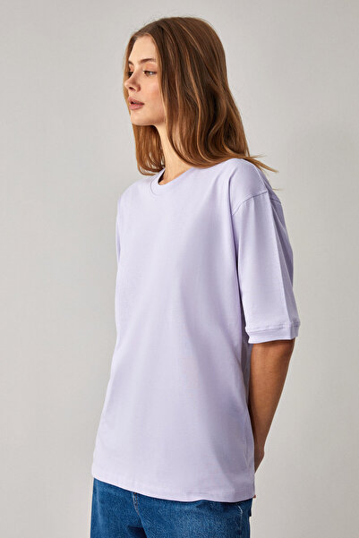 GRIMELANGE Women's Organic Cotton Relaxed Fit Lilac T-Shirt