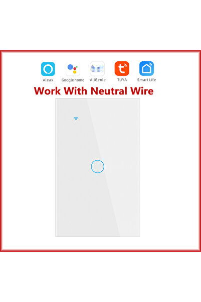 Choice52 121BW-WHITE-01 Tuya WiFi Smart Light Switch Neutral Wire Required Wall Touch Switch US Smart Life Wo