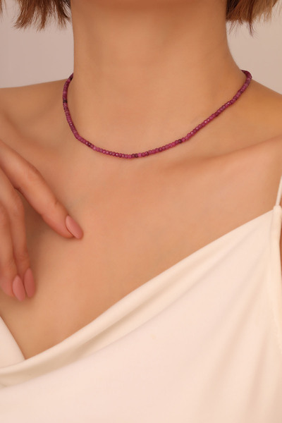 Feyz Tasarım Yakut Doğal Taşlı 925 Ayar Gümüş Uzatma Zincirli Kolye