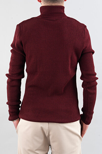 bombe Чоловічий Slim Fit кашеміровий светр з коміром-стійкою, бордовий