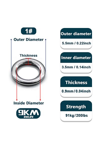 9KM DWLIFE 50 Pcs 5.5mm 3.5mm 91kg 1 Fishing Solid Ring 20~100Pcs Fishing Lure Connectors Stainless Steel Snap