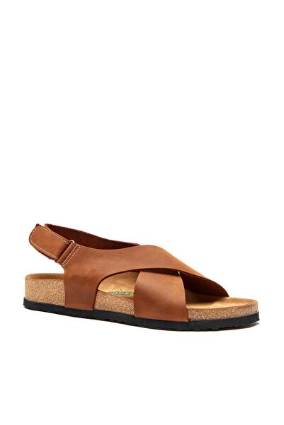 Comfortfüsse Unisex Kahverengi Crazy Deri Anatomik Mantar Tabanlı Sandalet