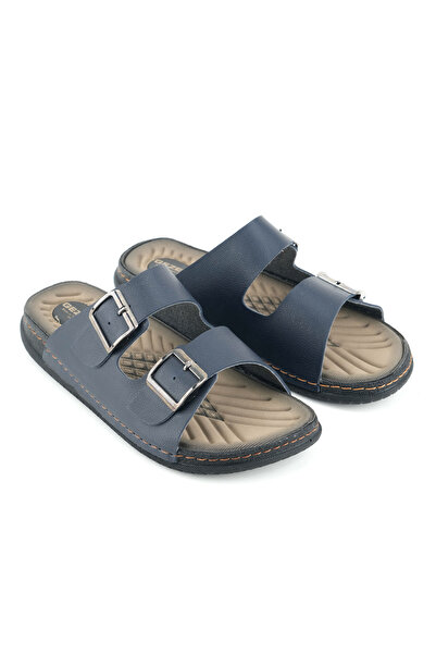 GEZER Men's Summer Faux Leather Two Buckle Adjustable Comfortable Sole Daily Slippers