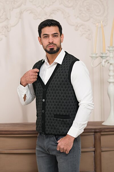 Woolen World Регулярний крій, з кишенями спереду, без рукавів, з візерунком, чоловічий трикотажний жилет