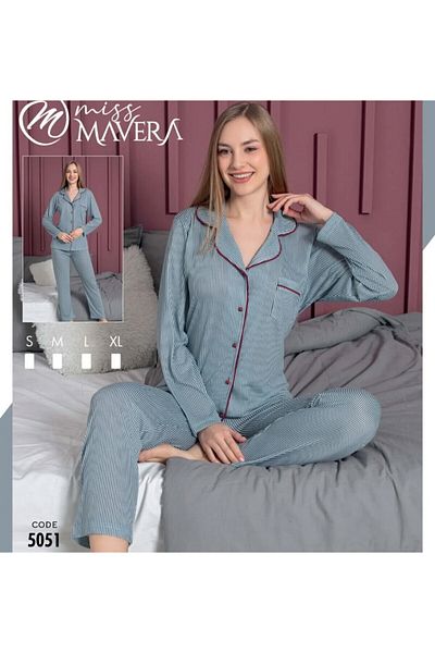 MİSS MAVERA Mavera Long Arm Striped Women's Pajama Suit