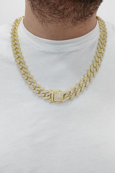 Chavin 15 Mm. Gold - 60 Cm. Thick Men's Chain with Stone Detail Eu78Sr