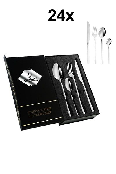 Chavin Gray Steel Elegance Food Spoon and Fork Knife Set - 24 Pieces, 6 Person, Cin739By