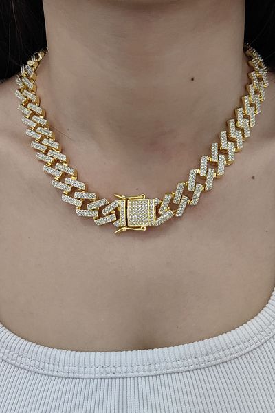 Chavin 15 Mm. Gold Thick 45 Cm. Stone Alloy Women's Chain Eu79Sr