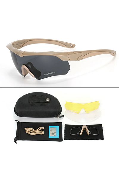 Choice Khaki-Polarized lens Military Tactical Goggles CS Airsoft Windproof Shooting Glasses HD 3 Lens Motoc