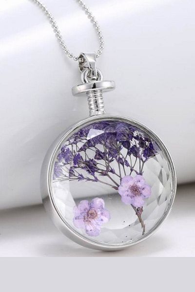 Chavin Dried Crystal Glass Flower Necklace - Dr36