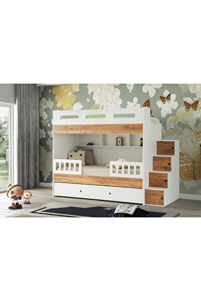 miracool Berlin Ranza / Beyaz-çam / Ücretsiz Kurulum / 3 Yatak Bölümü Ve Dolaplı Merdiven / %100 MDF