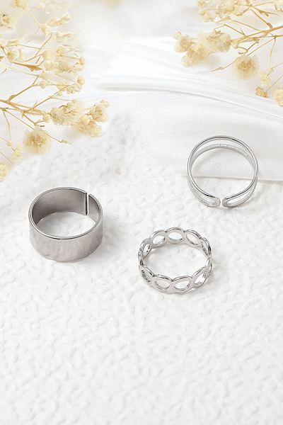 Chavin Silver Steel 3-Piece Joint Ring Set - Ev27By