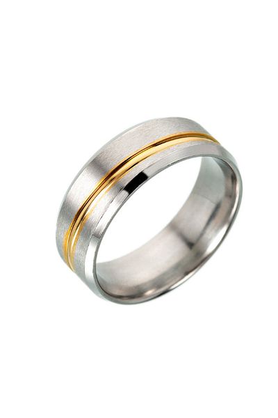 Chavin Men's Grey Yellow Striped Steel Ring - Wedding Ring Ec45Bysr