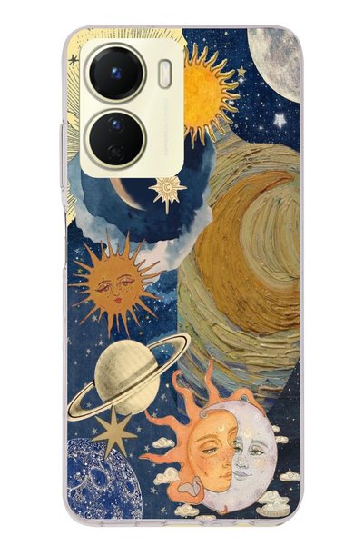 TechTree Vivo Y16 Compatible Sun and Moon Universe Design Clear Silicone Case