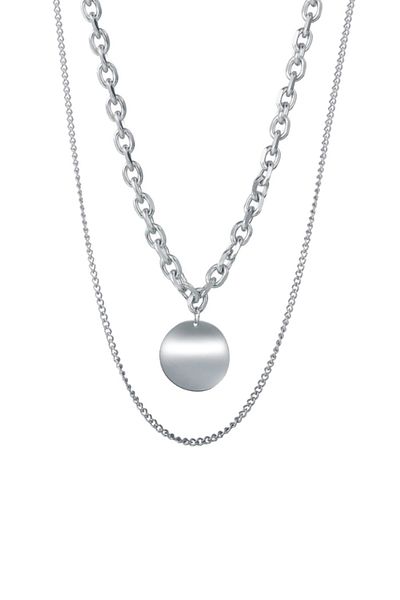Chavin Shiny Locket Steel Necklace - 2 Chains Eh03