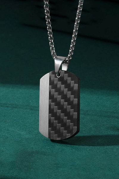 Chavin Black Carbon Fiber Soldier Tag - Steel Men's Necklace Eu50