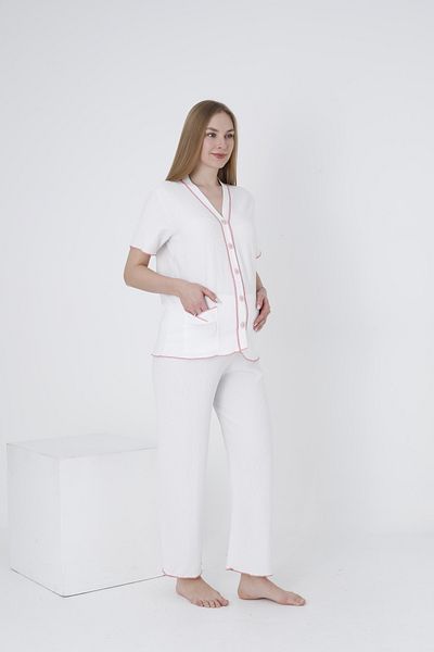 Miss Dünya Lissa Short Sleeve Maternity and Maternity Sleepwear Set with Buttoned Front Sleeves and Ruffle Detail