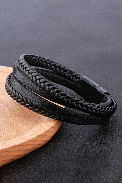 Chavin Men's Black Leather Bracelet - Ep56Sy