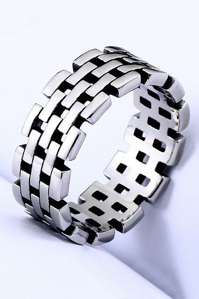 Chavin Men's Gray Straw Design Steel Ring - Du14