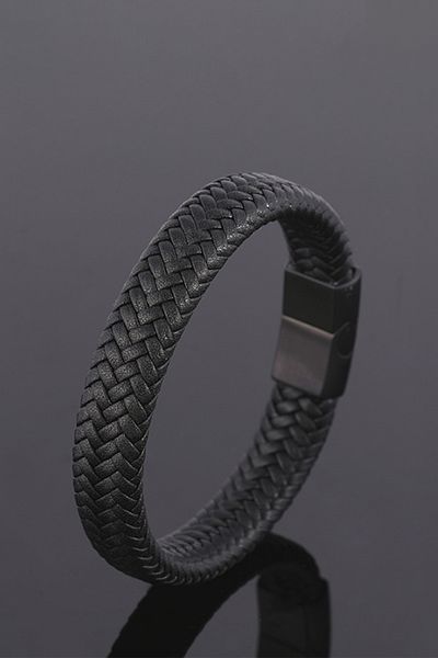 Chavin Men's Bracelet Black Leather Matt - Steel Dn31