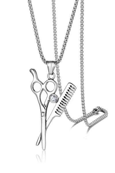 Chavin Barber Scissors Comb Steel Men's Necklace Ei95by