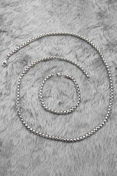 Chavin 5 mmGray Steel Men's Bracelet Chain Set Er34-5
