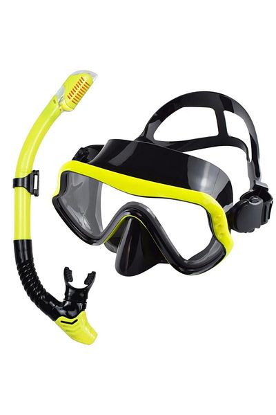 BlackYellow Dry Snorkel Set Diving Mask For Adults Tempered Glass Professional Panoramic Snorkeling