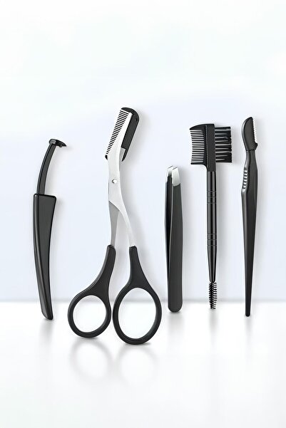 Chavin Çelik 5 Parça Taraklı Kaş Makası ve Kaş Usturası Kaş Şekillendirme Seti cin654