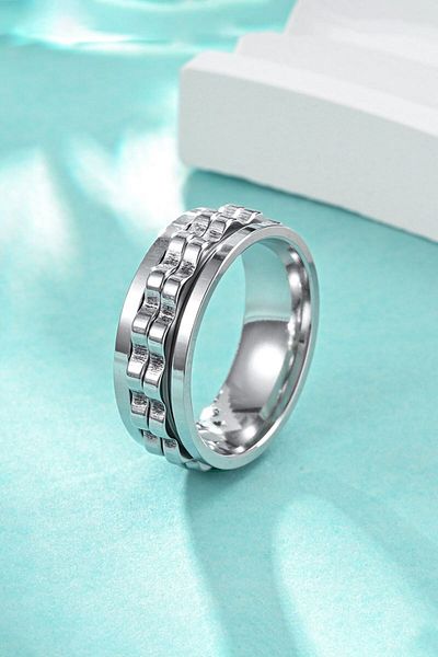 Chavin Bright Gray Mid Moving Steel Rotating Men's Stress Ring Eu85By