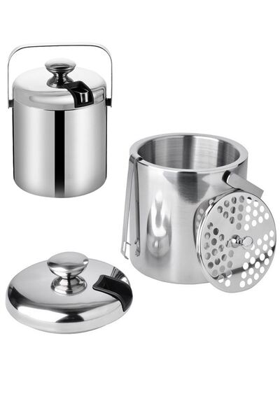 Weather Forecast Çelik Çift Cidarlı 1,3 lt Maşalı Buz Kovası Kapaklı Buzluk c...