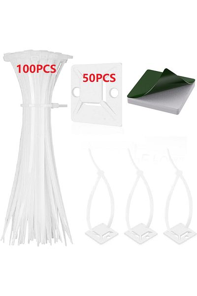 Choice White 150 Kit 50/100/150pcs Nylon Self-adhesive Cable Ties Mount Wire Fasten Organizer Fixers Easy C