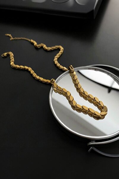 Chavin Gold Shiny 316 L Steel Aleppo Chain Women Necklace Ev05Sr