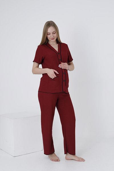 Miss Dünya Lissa Short Sleeve Maternity and Maternity Sleepwear Set with Buttoned Front Sleeves and Ruffle Detail