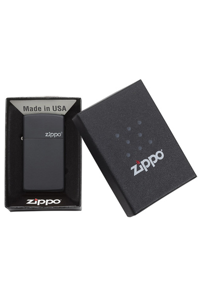 Zippo Çakmak Siyah ince Slim Logo Çakmak 1618zl