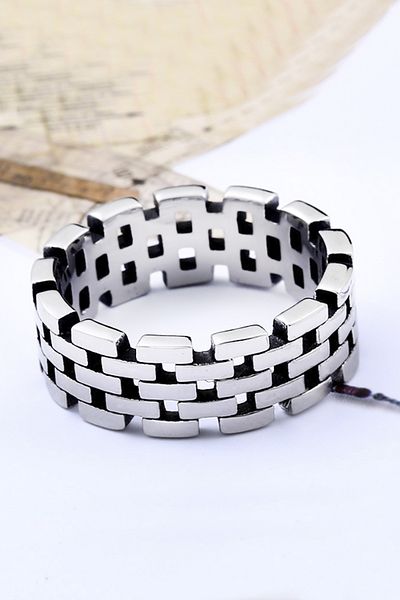 Chavin Men's Gray Straw Design Steel Ring - Du14