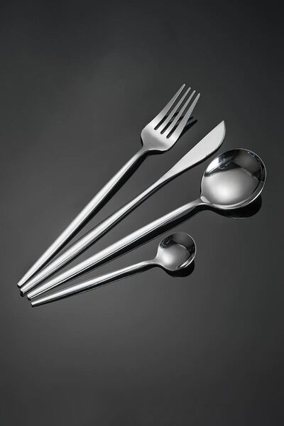 Chavin 24 Piece Gray Dinner Spoon and Knife Set - 410 Steel cin518by