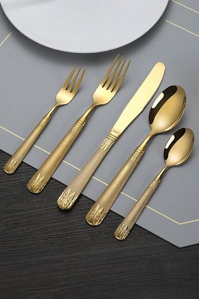Chavin Gold Steel Food Spoon and Fork Knife Set for 6 People - 30 Pieces cin740sr