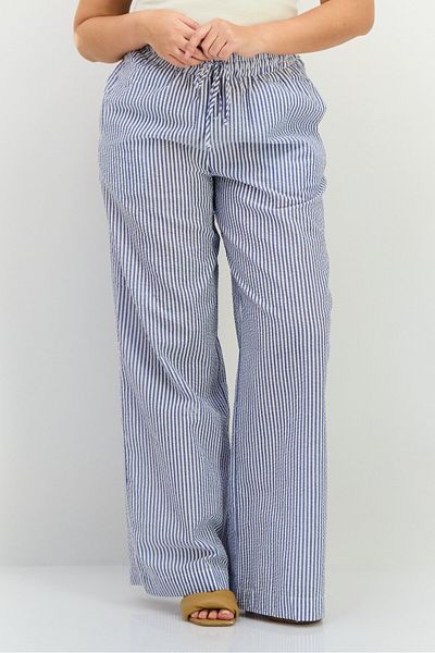 NIA Women Regular Fit Stripe Straight Leg Pants, Blue