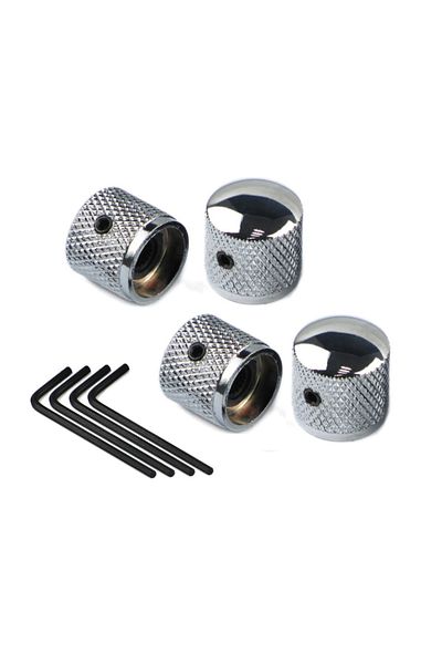 Choice 4pcs Chrome FLEOR 4pcs Metal Knobs Guitar Bass Control Knobs Potentiometer Caps Dome Top with Wrench