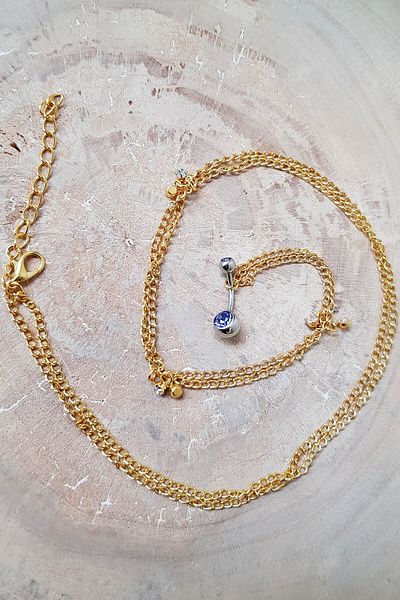 Chavin Chained Waist Tied Jewelled Steel Belly Piercing En43sr