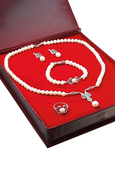 Chavin İnci Gümüş Kolye Küpe Bileklik Yüzük Takım Set ds35