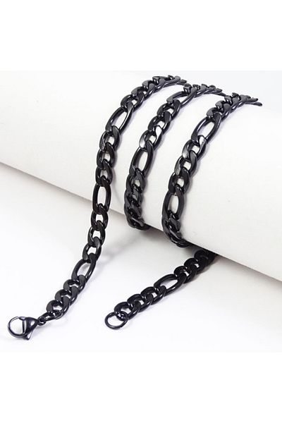 Chavin 60 Cm. 7 Mm. Black Steel Figaro Men's Chain - Dp90