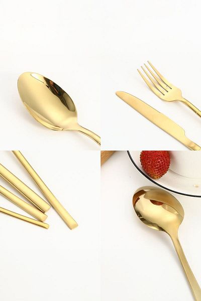 Chavin Gold Steel 24 Piece Dining and Spoon Set for 6 People - Cin739sr