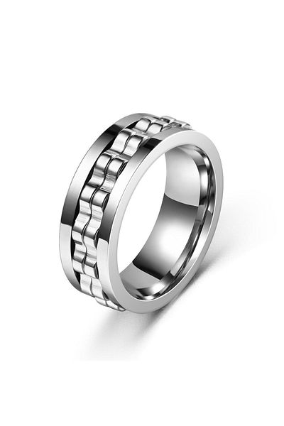 Chavin Bright Gray Mid Moving Steel Rotating Men's Stress Ring Eu85By