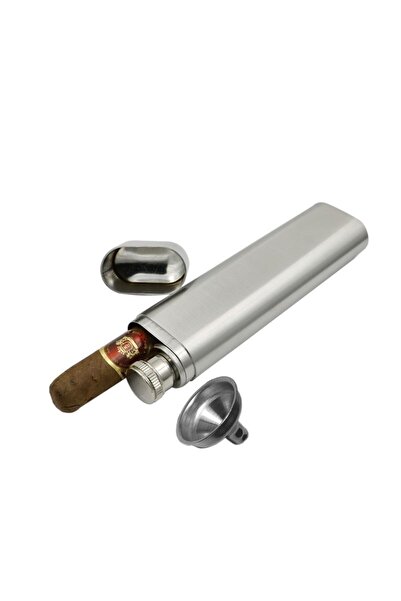 Şahin Çelik 2 li Kapaklı Puro Kılıfı ve içki Matarası hu32