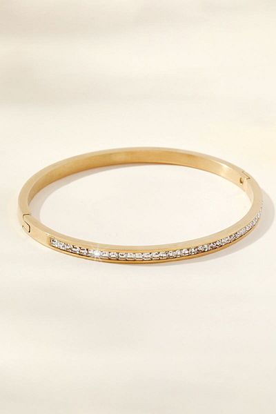 Chavin 4 mm Gold Steel Stone Handcuff Bracelet Eu11Sr