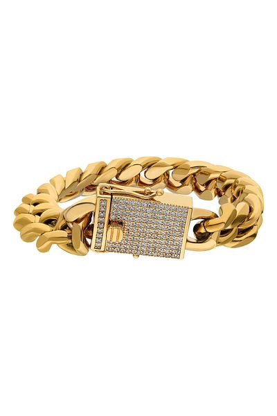 Chavin 12 mmThick Gold Steel Men's Bracelet Ep20sr